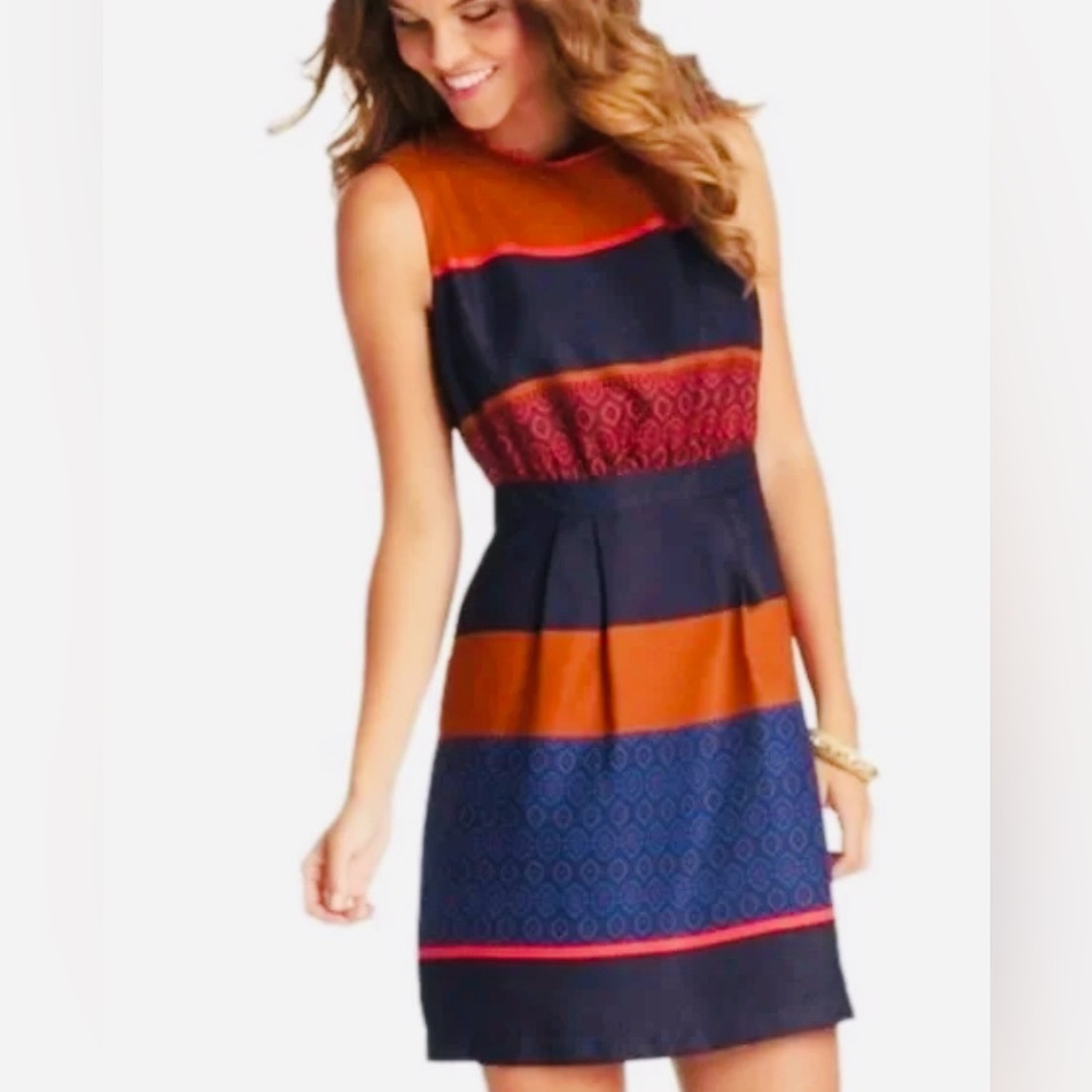 LOFT Colorblock Mosaic Stripe A Line Dress Size 12